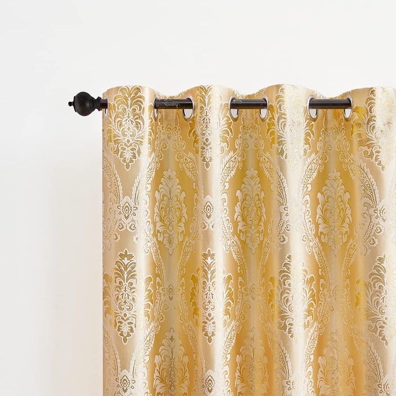 ELKCA Luxury Golden Jacquard Curtains Set for Bedroom European Style Window Curtain for Living Room,Grommet Top,2 Panels(Damask-Golden, 52" W x 108" L) - Image 3